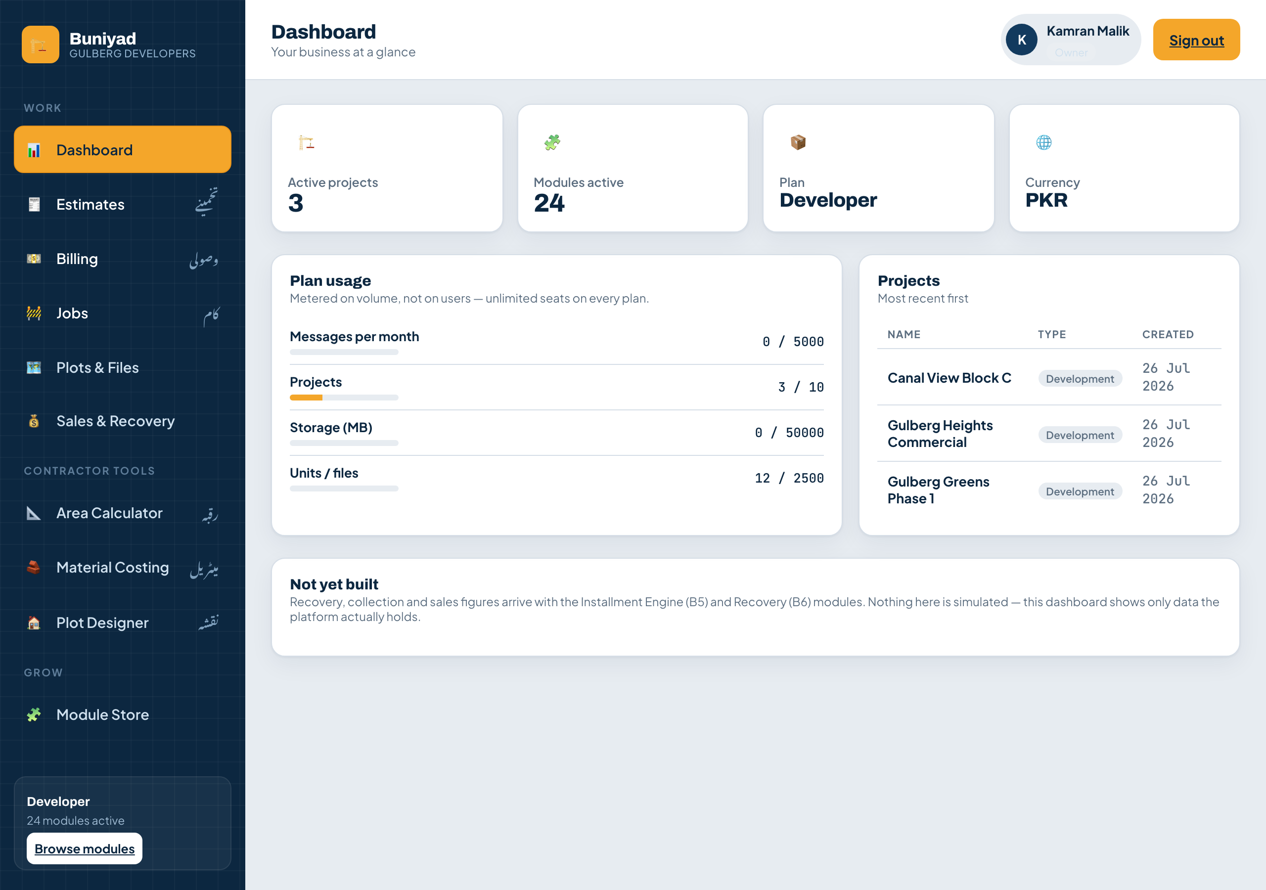 Buniyad dashboard